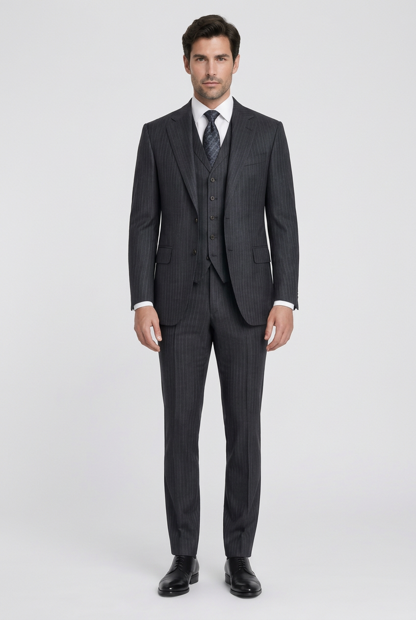 Charcoal Pinstripe Three-Piece, front view